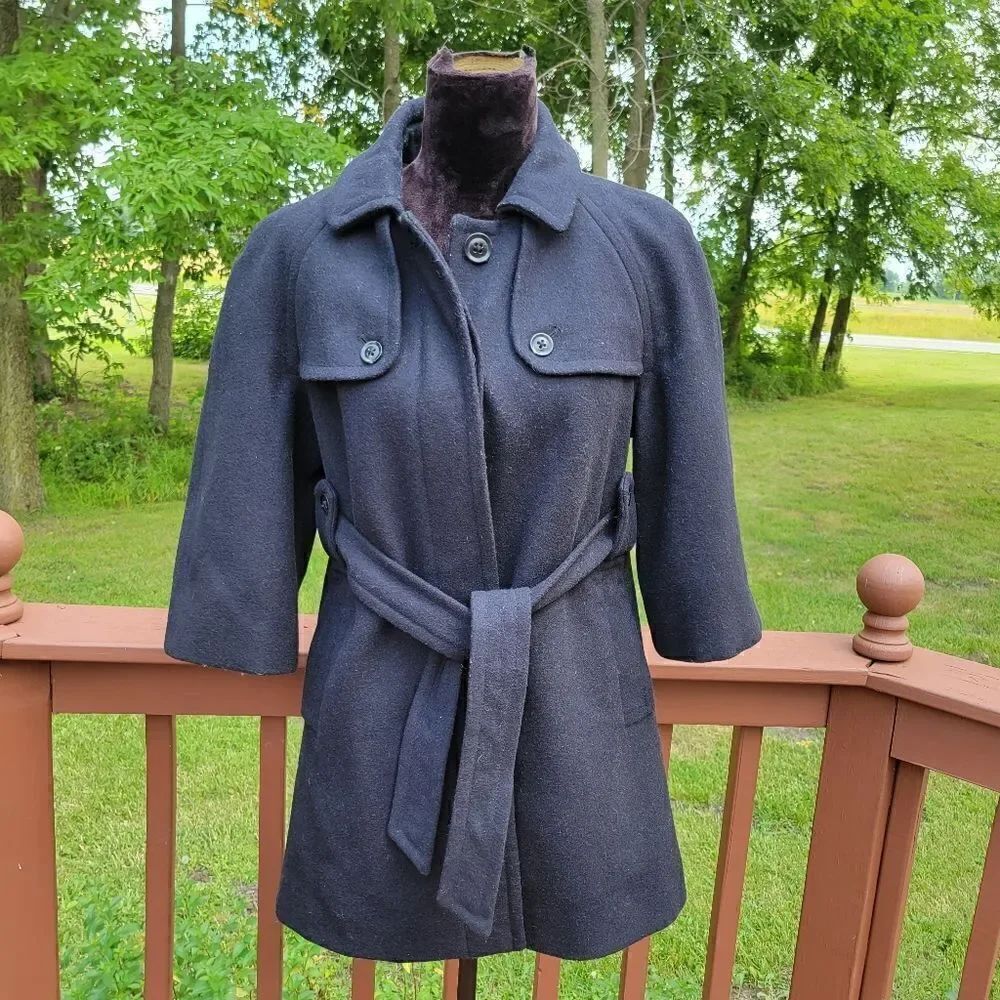 GAP Women's Dark Navy Wool Button-Down Belted Waist Pea Coat Size M